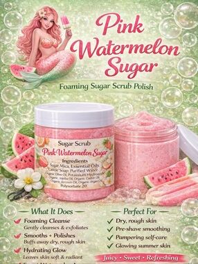 LAST ONE! Pink Watermelon Sugar 8oz Hand Crafted Foaming Sugar Polish Scrub